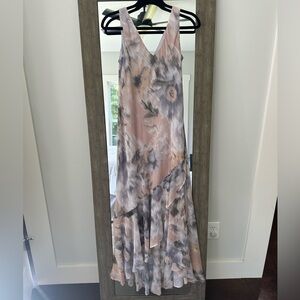 R&M Richards peach/pink and Gray Asymmetrical Halter Sundress